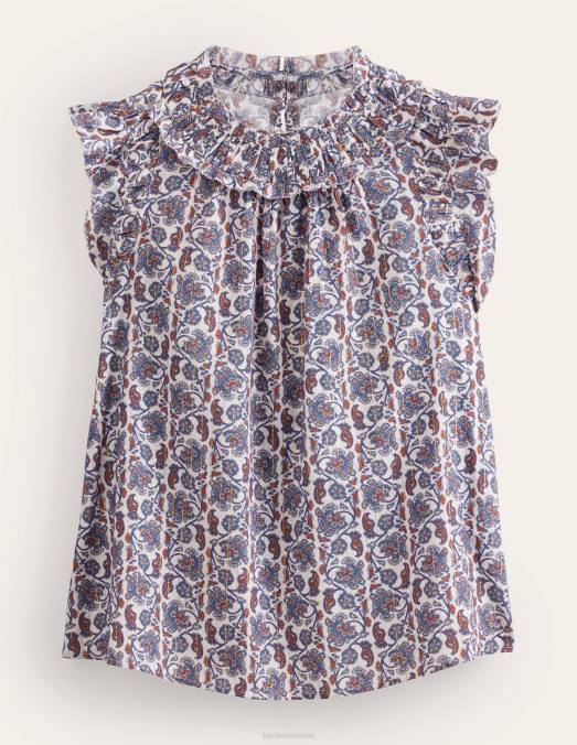 Boden vêtements ivoire et bloc cachemire femmes top sans manches à détail froncé LB2X1064