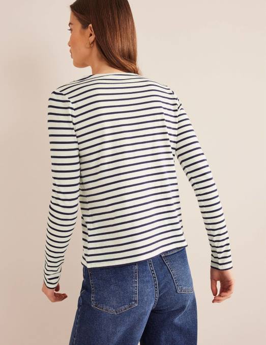 Boden vêtements ivoire et marine femmes bretonne bea manches longues LB2X130