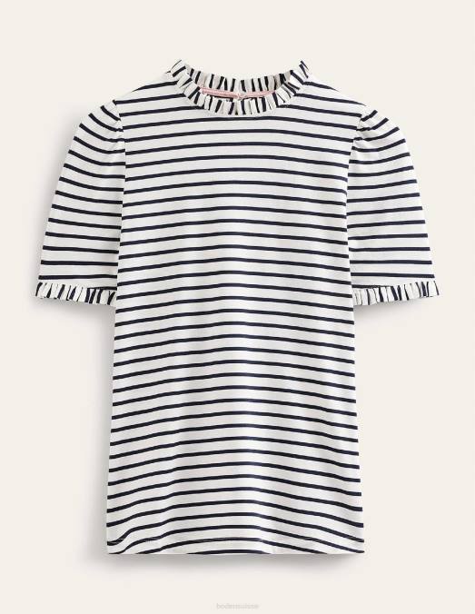 Boden vêtements ivoire et marine femmes t-shirt ultra doux à volants LB2X185