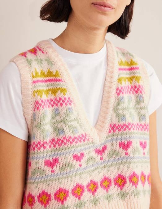 Boden vêtements ivoire et multi fairisle femmes débardeur fair isle court moelleux LB2X2029