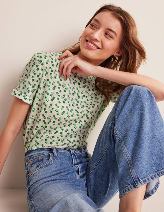 Boden vêtements ivoire et petits pois espacés femmes t-shirt en lin imprimé LB2X1541