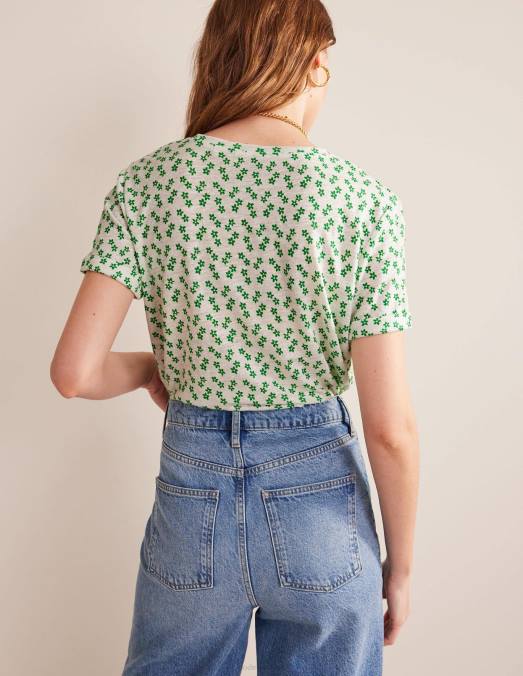 Boden vêtements ivoire et petits pois espacés femmes t-shirt en lin imprimé LB2X1541