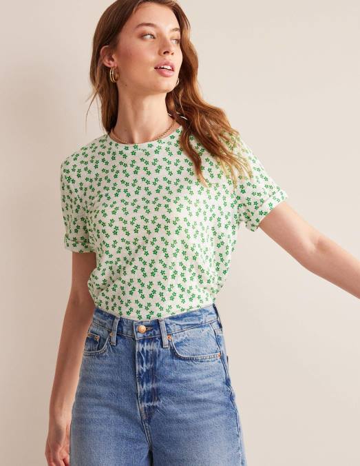 Boden vêtements ivoire et petits pois espacés femmes t-shirt en lin imprimé LB2X1541