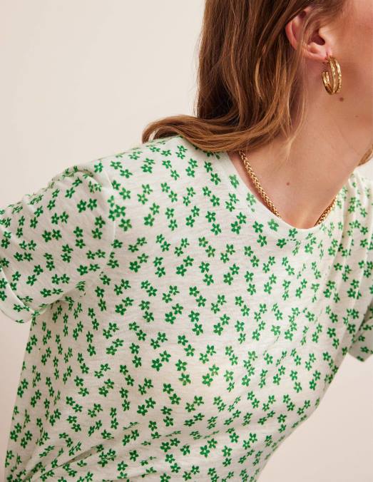 Boden vêtements ivoire et petits pois espacés femmes t-shirt en lin imprimé LB2X1541