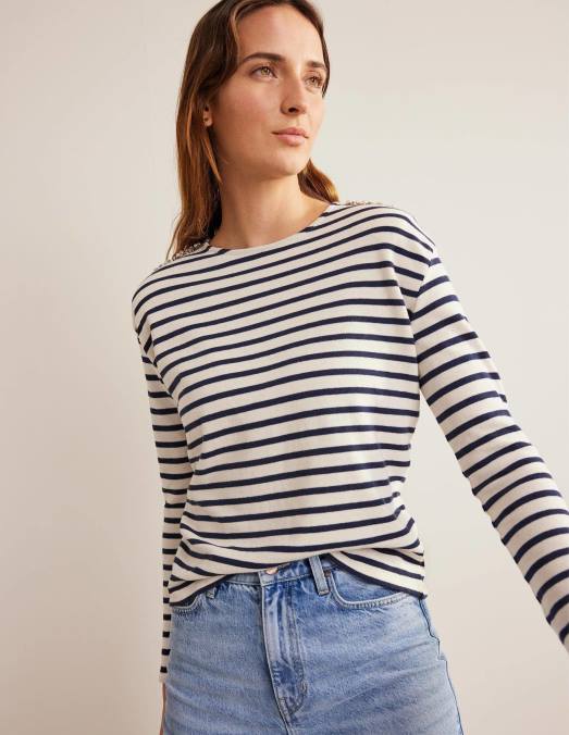 Boden vêtements ivoire/marine et embelli femmes bretonne à épaulettes ornées LB2X2445