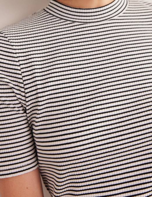 Boden vêtements ivoire/rayure noire femmes haut côtelé à col montant LB2X1568