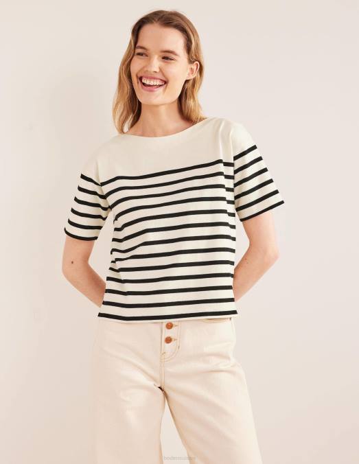 Boden vêtements ivoire/rayure noire femmes t-shirt rayé à col bateau LB2X944
