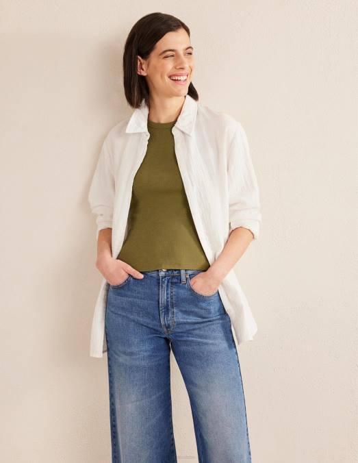 Boden vêtements kaki délavé femmes gilet côtelé en coton LB2X1886