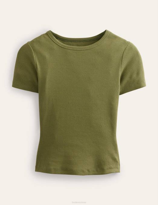 Boden vêtements kaki délavé femmes t-shirt côtelé en coton LB2X1869