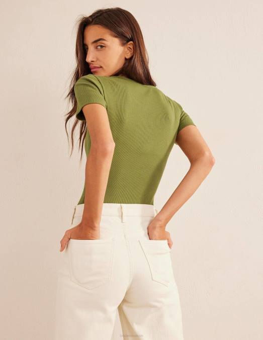 Boden vêtements kaki délavé femmes t-shirt côtelé en coton LB2X1869