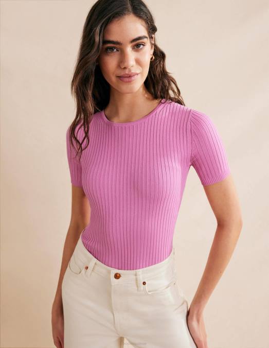 Boden vêtements limonade rose femmes t-shirt en maille côtelée LB2X1415