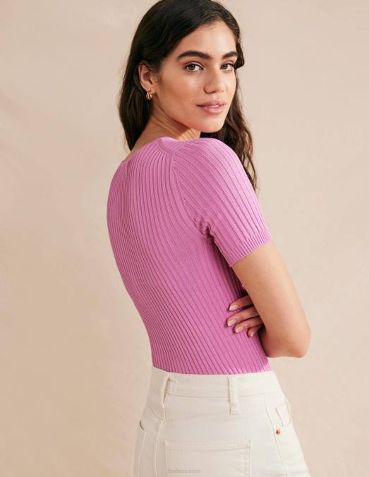 Boden vêtements limonade rose femmes t-shirt en maille côtelée LB2X1415