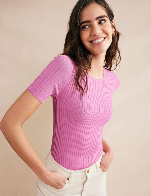 Boden vêtements limonade rose femmes t-shirt en maille côtelée LB2X1415