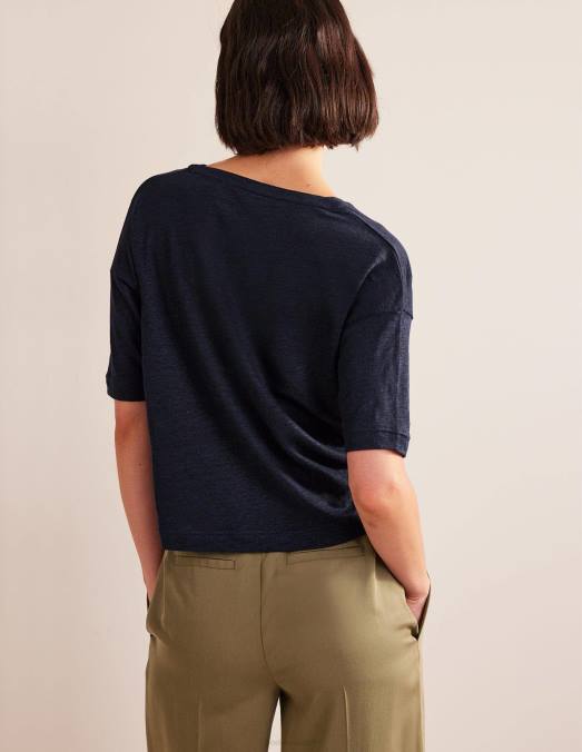 Boden vêtements marine femmes Henley en lin à col ouvert LB2X2197
