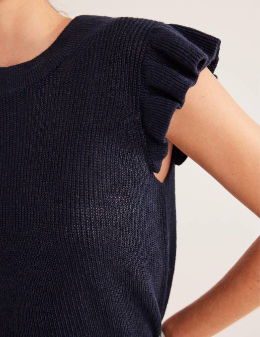 Boden vêtements marine femmes gilet en lin côtelé à volants LB2X1962