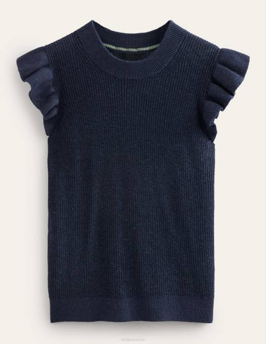 Boden vêtements marine femmes gilet en lin côtelé à volants LB2X1962