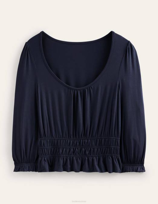Boden vêtements marine femmes haut à basque en jersey smocké LB2X103