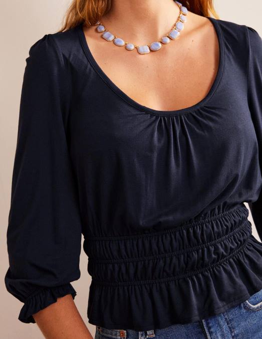 Boden vêtements marine femmes haut à basque en jersey smocké LB2X103