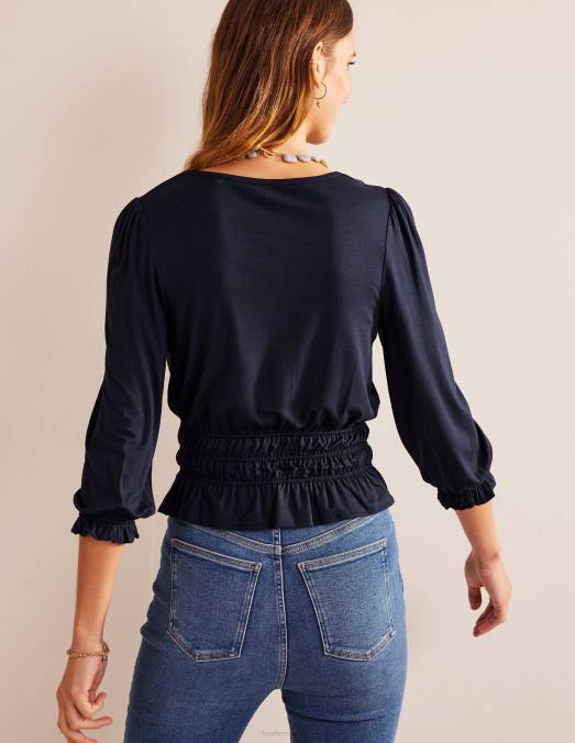 Boden vêtements marine femmes haut à basque en jersey smocké LB2X103