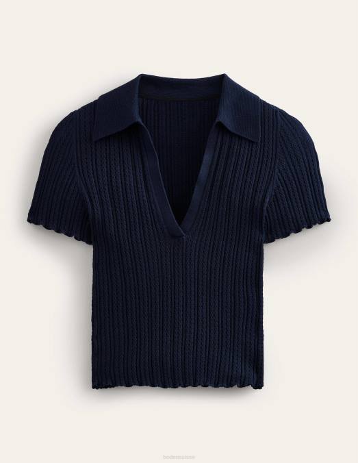 Boden vêtements marine femmes haut côtelé à col en pointelle LB2X1097