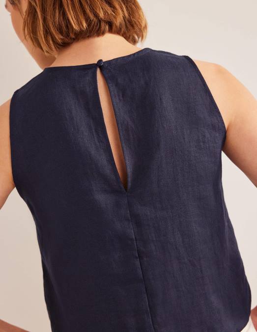 Boden vêtements marine femmes haut carré en tissu coquille de lin LB2X2183