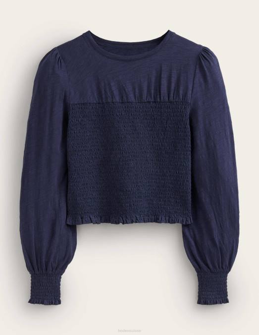 Boden vêtements marine femmes haut en coton à corsage smocké LB2X1663
