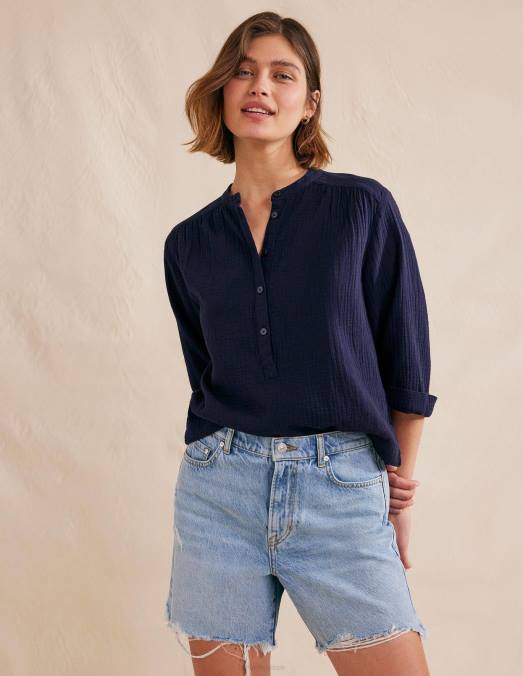 Boden vêtements marine femmes haut en étamine à manches larges LB2X2524