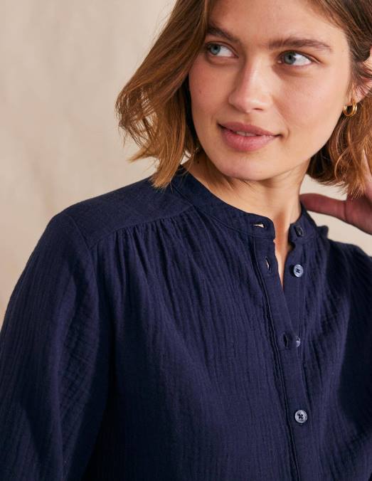 Boden vêtements marine femmes haut en étamine à manches larges LB2X2524