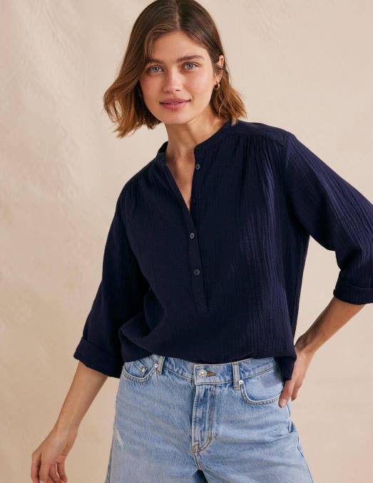 Boden vêtements marine femmes haut en étamine à manches larges LB2X2524