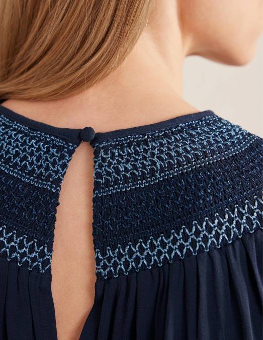 Boden vêtements marine femmes haut smocké à col rond LB2X1706