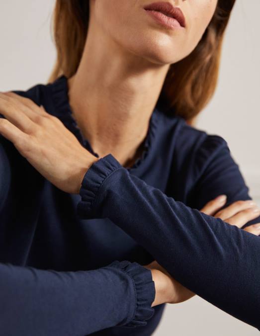 Boden vêtements marine femmes haut ultra doux à volants LB2X132
