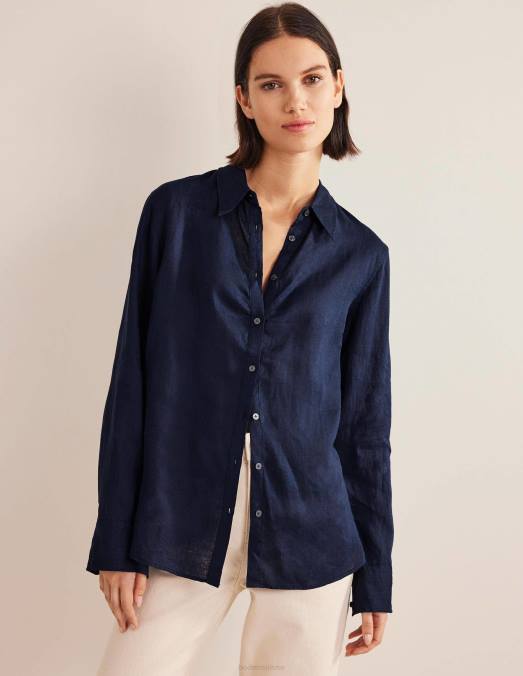 Boden vêtements marine femmes nouvelle chemise en lin LB2X163