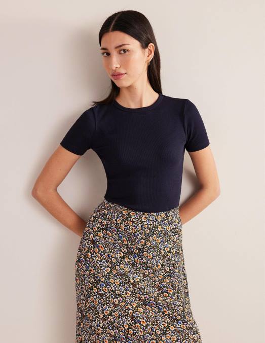 Boden vêtements marine femmes t-shirt côtelé en coton LB2X167