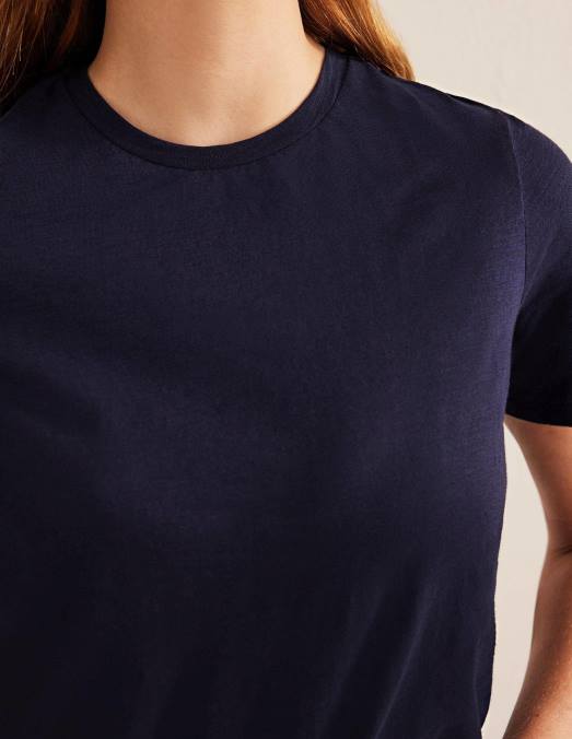 Boden vêtements marine femmes t-shirt à col rond en coton LB2X177