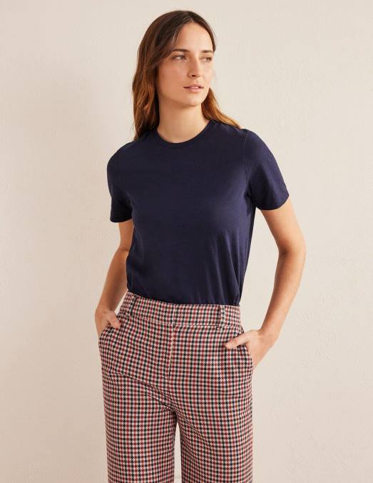 Boden vêtements marine femmes t-shirt à col rond en coton LB2X177