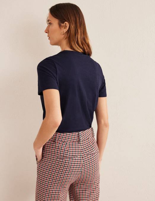 Boden vêtements marine femmes t-shirt à col rond en coton LB2X177