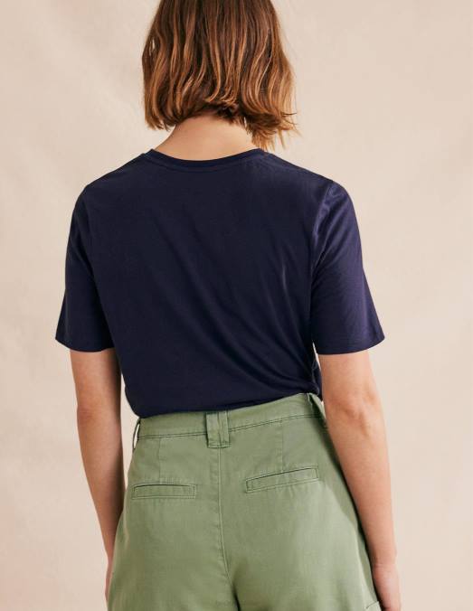 Boden vêtements marine femmes t-shirt à col rond en pur coton LB2X1863