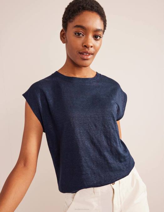 Boden vêtements marine femmes t-shirt en lin à col rond LB2X2590