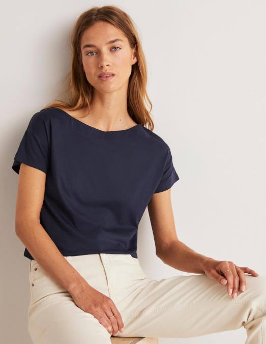 Boden vêtements marine femmes t-shirt ultra doux à col bateau LB2X158