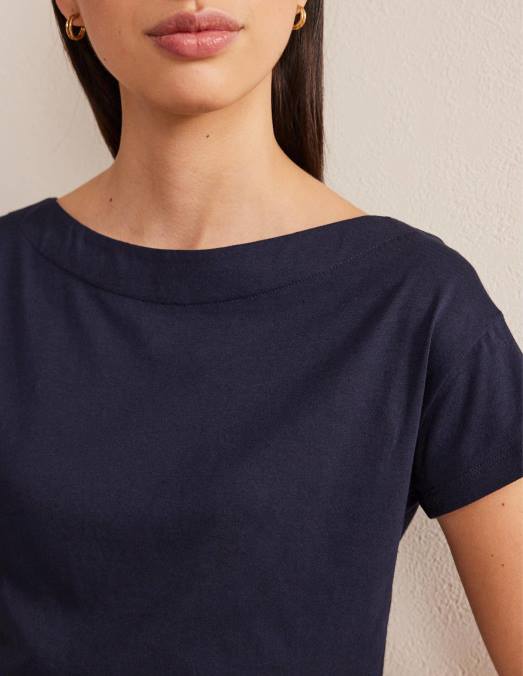 Boden vêtements marine femmes t-shirt ultra doux à col bateau LB2X158