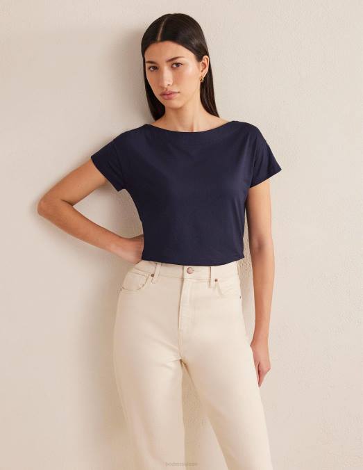 Boden vêtements marine femmes t-shirt ultra doux à col bateau LB2X158