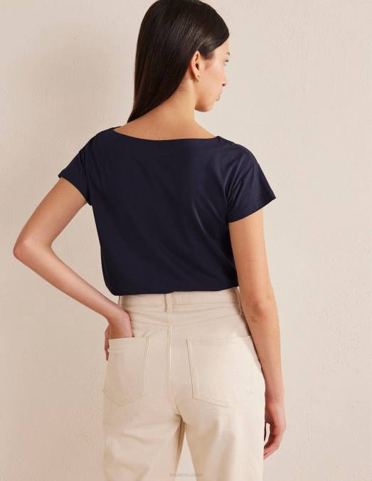 Boden vêtements marine femmes t-shirt ultra doux à col bateau LB2X158
