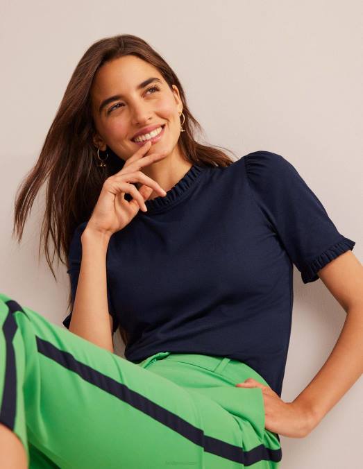 Boden vêtements marine femmes t-shirt ultra doux à volants LB2X101