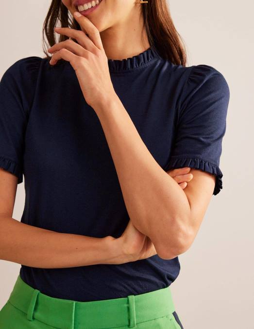 Boden vêtements marine femmes t-shirt ultra doux à volants LB2X101