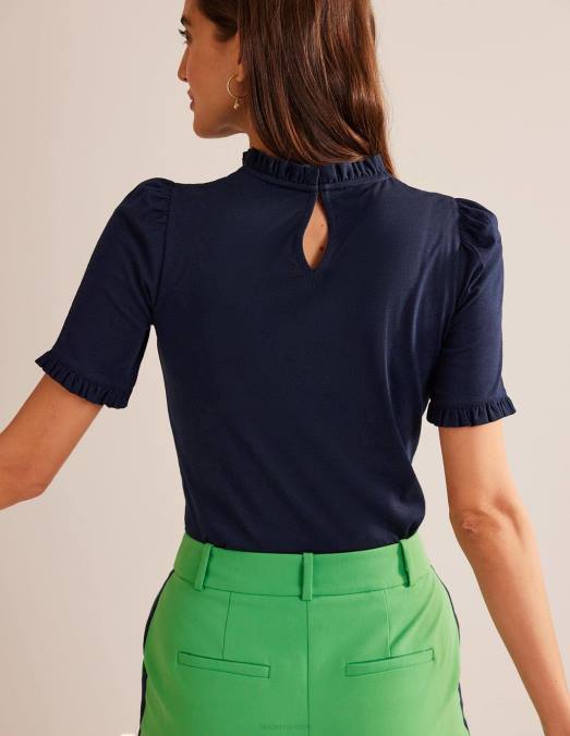 Boden vêtements marine femmes t-shirt ultra doux à volants LB2X101