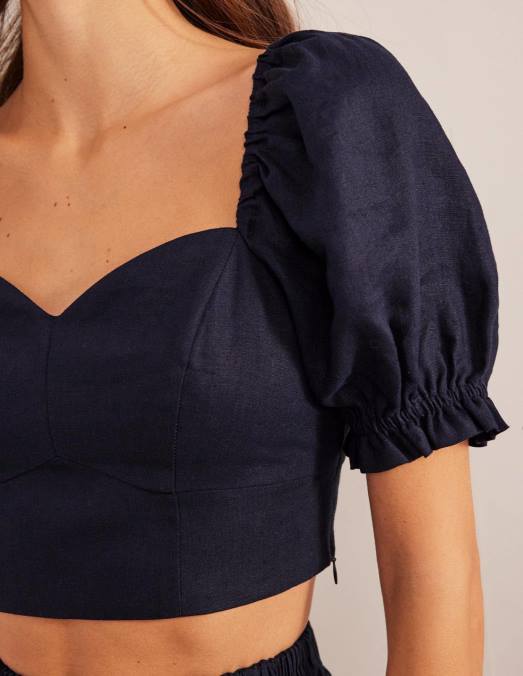 Boden vêtements marine femmes top court en lin chérie LB2X2261