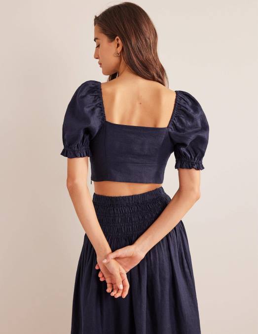 Boden vêtements marine femmes top court en lin chérie LB2X2261