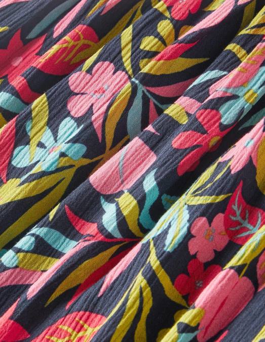 Boden vêtements marine française et feuillage tropical femmes haut smocké imprimé layla LB2X1972