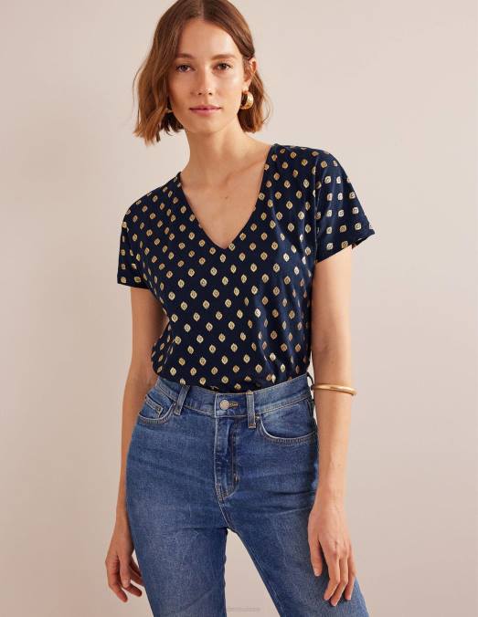 Boden vêtements marine française et feuille tranquille femmes haut en jersey noué au dos LB2X1537