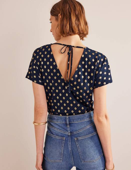 Boden vêtements marine française et feuille tranquille femmes haut en jersey noué au dos LB2X1537